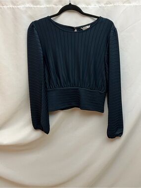 H&M Ribbed Long Sleeve Crop Top Navy Blue Stretch Women’s Small